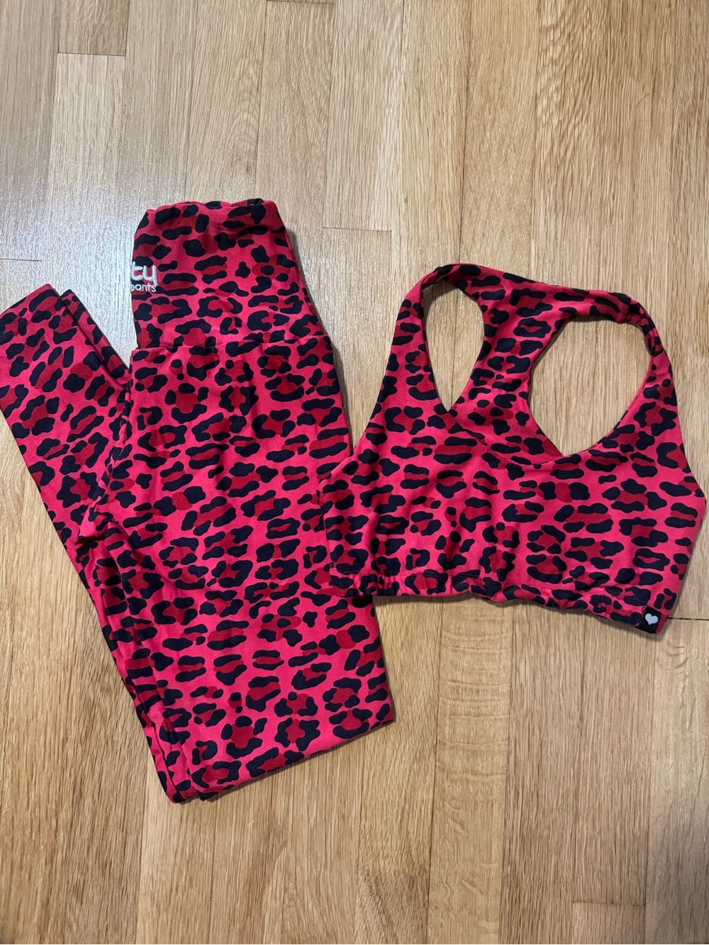 Booty by Brabants Red and Black Leopard Print Leggings & Sports Bra Set